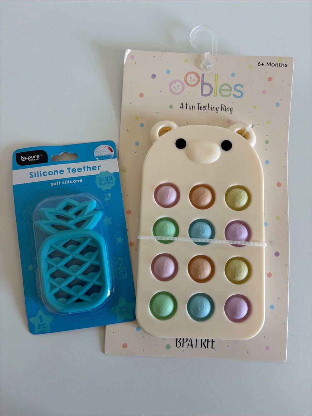 Able Cream Bear Pop-It Teether with Pastel Bubbles and Blue Pineapple Teether